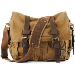 Vintage Military Leather Canvas Laptop Bag Messenger Bags Medium